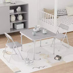 Kids 3-Piece Folding Table and Chair Set - Soft PU Cushion Seats, No Assembly Required, Portable Compact, Indoor Outdoor Use for Reading Play