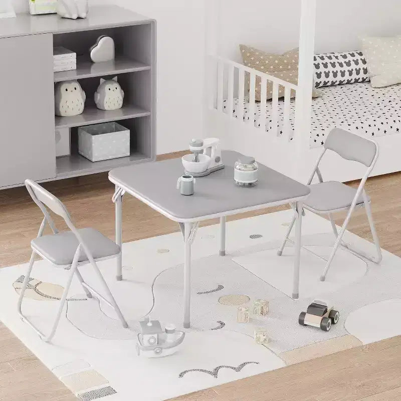 Kids 3-Piece Folding Table and Chair Set - Soft PU Cushion Seats, No Assembly Required, Portable Compact, Indoor Outdoor Use for Reading Play