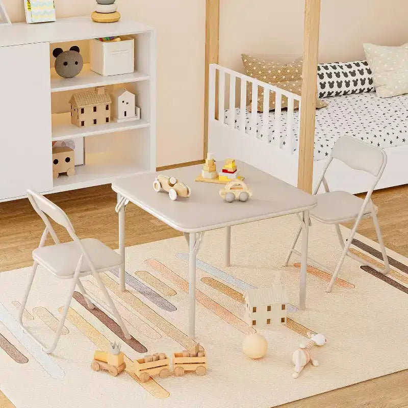 Kids 3-Piece Folding Table and Chair Set - Soft PU Cushion Seats, No Assembly Required, Portable Compact, Indoor Outdoor Use for Reading Play