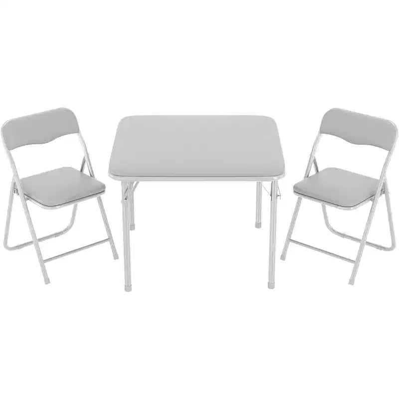 Kids 3-Piece Folding Table and Chair Set - Soft PU Cushion Seats, No Assembly Required, Portable Compact, Indoor Outdoor Use for Reading Play