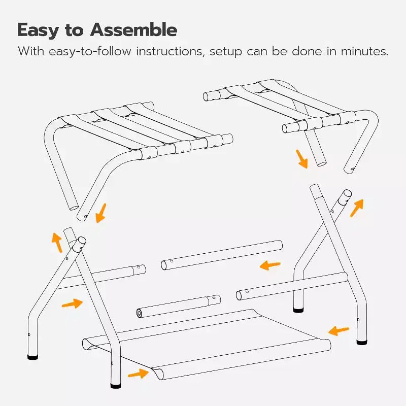 ACOINEL Folding Luggage Rack with Fabric Storage Shelf, 100 LB Capacity Suitcase Stand for Guest Room, Bedroom, Hotel-Space Saving, Black