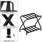 ACOINEL Folding Luggage Rack with Fabric Storage Shelf, 100 LB Capacity Suitcase Stand for Guest Room, Bedroom, Hotel-Space Saving, Black