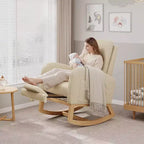 Teddy Fleece Nursery Rocking Chair - Modern Glider High Backrest Sturdy Wooden Legs Comfortable Accent Rocker for Living Room Bedroom Nursery