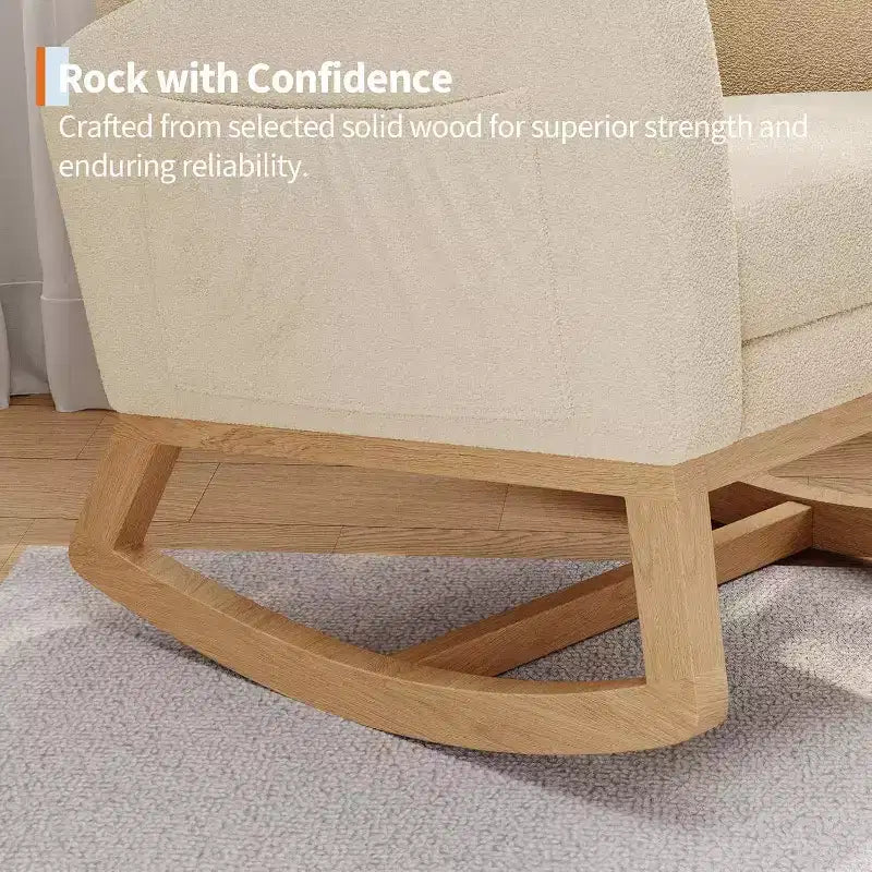 Teddy Fleece Nursery Rocking Chair - Modern Glider High Backrest Sturdy Wooden Legs Comfortable Accent Rocker for Living Room Bedroom Nursery
