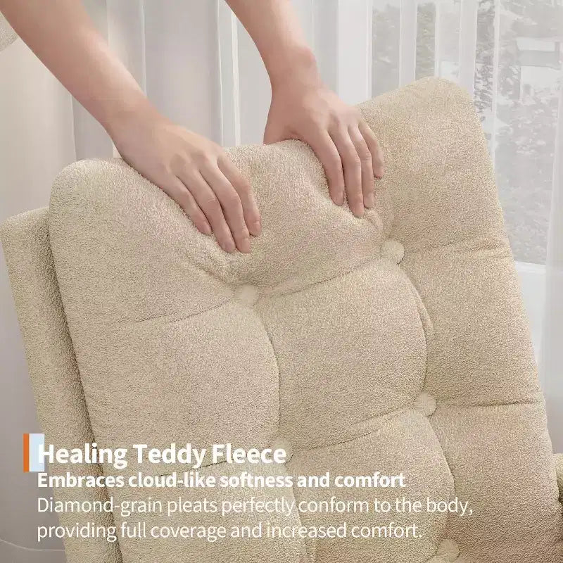 Teddy Fleece Nursery Rocking Chair - Modern Glider High Backrest Sturdy Wooden Legs Comfortable Accent Rocker for Living Room Bedroom Nursery