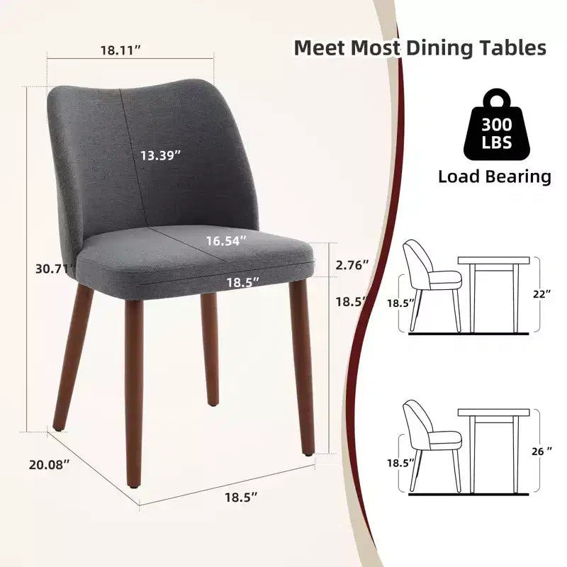Dining Chairs Set of 2,Modern Flax Kitchen Chairs with Metal Legs,Wing Backrest & Thick Cushions,Leveling Feet for Dining Room, Bedroom,Living Room