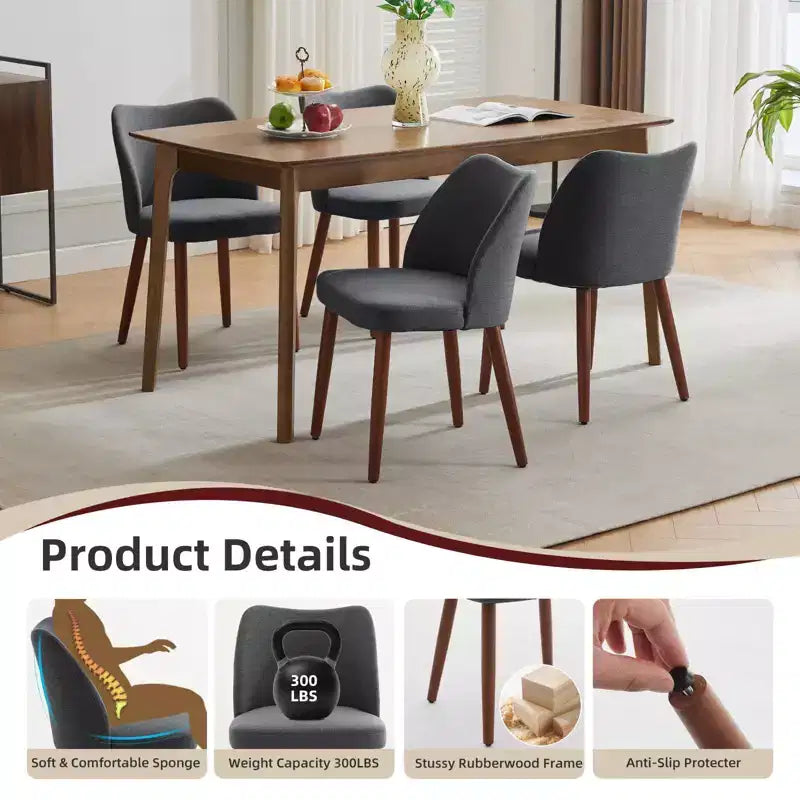 Dining Chairs Set of 2,Modern Flax Kitchen Chairs with Metal Legs,Wing Backrest & Thick Cushions,Leveling Feet for Dining Room, Bedroom,Living Room