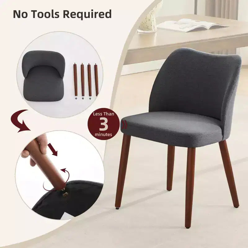 Dining Chairs Set of 2,Modern Flax Kitchen Chairs with Metal Legs,Wing Backrest & Thick Cushions,Leveling Feet for Dining Room, Bedroom,Living Room