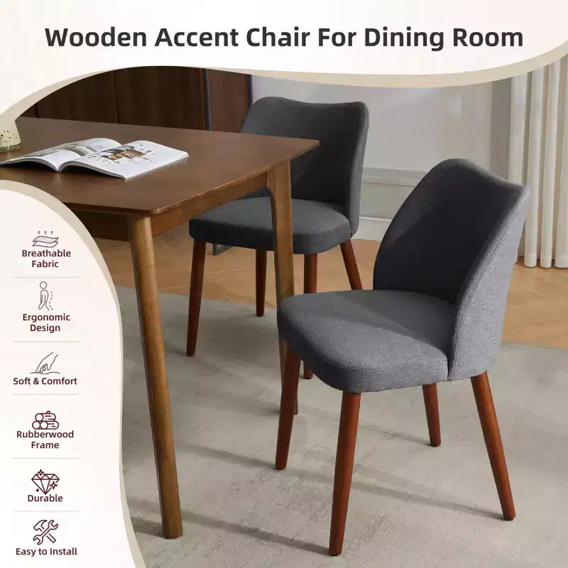 Dining Chairs Set of 2,Modern Flax Kitchen Chairs with Metal Legs,Wing Backrest & Thick Cushions,Leveling Feet for Dining Room, Bedroom,Living Room
