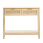 Rattan Console Table with 2 Drawers and Sliding Rattan Door Entryway Sofa Table for Living Room