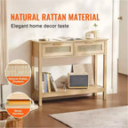 Console in Rattan con 2 Cassetti e Anta Scorrevole in Rattan, Tavolino da Divano per Ingresso, Soggiorno