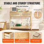 Console in Rattan con 2 Cassetti e Anta Scorrevole in Rattan, Tavolino da Divano per Ingresso, Soggiorno