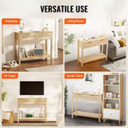 Console in Rattan con 2 Cassetti e Anta Scorrevole in Rattan, Tavolino da Divano per Ingresso, Soggiorno