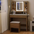 Makeup Vanity Desk With Mirror And Lights, 31.4 Dressing Table With Power Outlet And Storage Stool