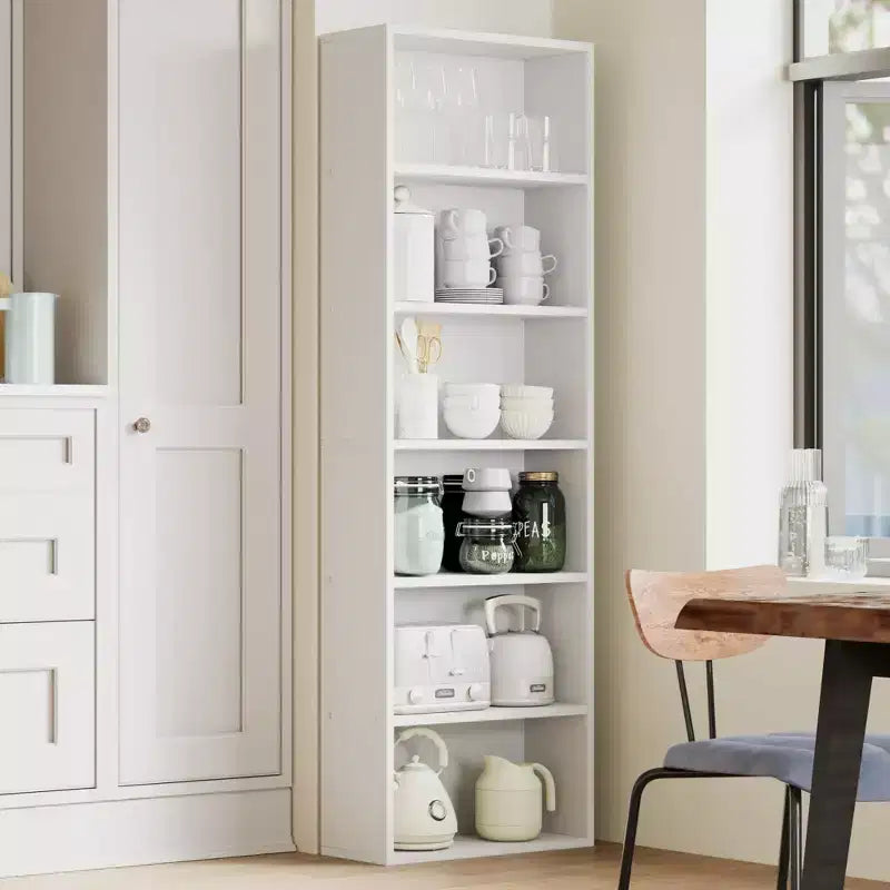 63.6 Tall Bookcase Dresser, 6 Shelf Standing Bookshelf, 6 Tier Open Shelf Wooden Bookcase, Floor Standing Display Storage Shelves
