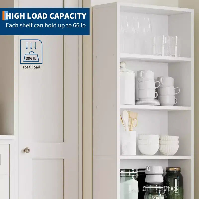 63.6 Tall Bookcase Dresser, 6 Shelf Standing Bookshelf, 6 Tier Open Shelf Wooden Bookcase, Floor Standing Display Storage Shelves