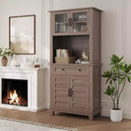 72 in Tall Kitchen Pantry Cabinet, Kitchen Hutch Bar Cabinet with Microwave Stand, Cupboard with Drawers Glass Doors for Dining Room, Living Room
