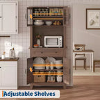 72 in Tall Kitchen Pantry Cabinet, Kitchen Hutch Bar Cabinet with Microwave Stand, Cupboard with Drawers Glass Doors for Dining Room, Living Room
