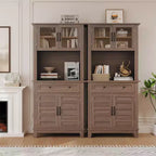 72 in Tall Kitchen Pantry Cabinet, Kitchen Hutch Bar Cabinet with Microwave Stand, Cupboard with Drawers Glass Doors for Dining Room, Living Room