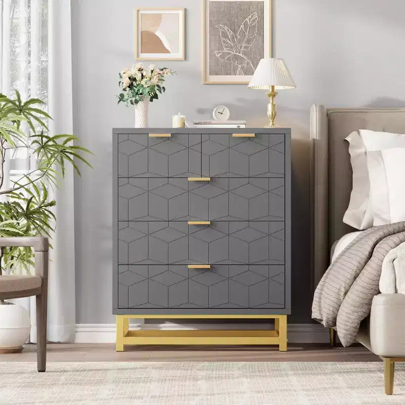 Dresser for Bedroom, 5-Drawer Black Dresser with Metal Legs, Modern Wide Storage Organizer for Living Room Entryway