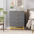 Dresser for Bedroom, 5-Drawer Black Dresser with Metal Legs, Modern Wide Storage Organizer for Living Room Entryway