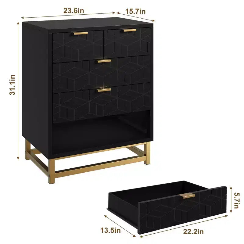 Dresser for Bedroom, 5-Drawer Black Dresser with Metal Legs, Modern Wide Storage Organizer for Living Room Entryway