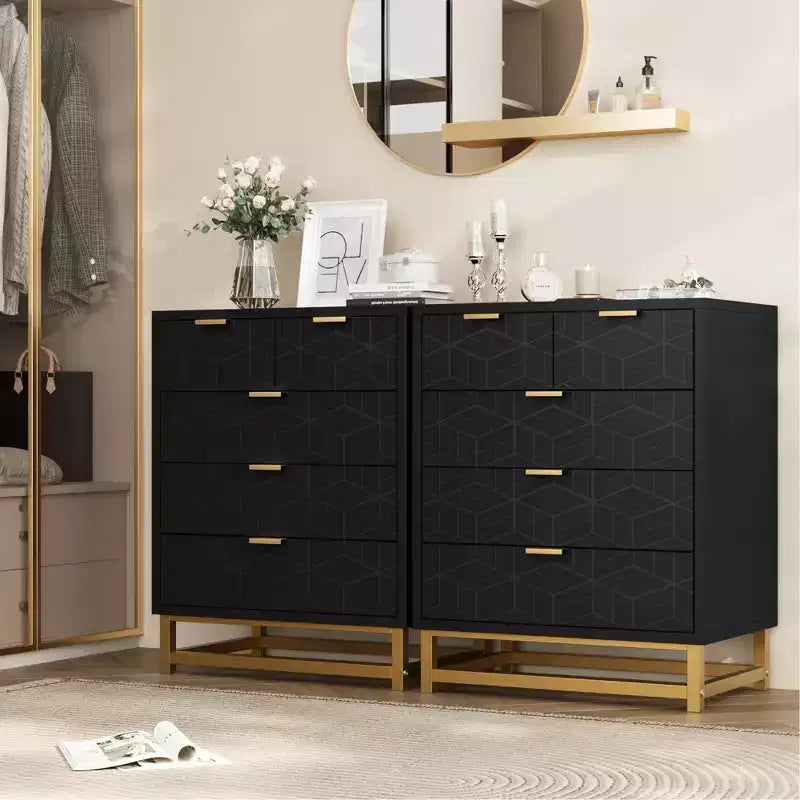 Dresser for Bedroom, 5-Drawer Black Dresser with Metal Legs, Modern Wide Storage Organizer for Living Room Entryway