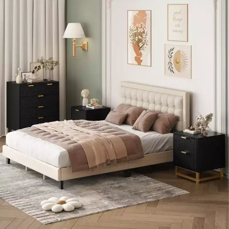 Dresser for Bedroom, 5-Drawer Black Dresser with Metal Legs, Modern Wide Storage Organizer for Living Room Entryway