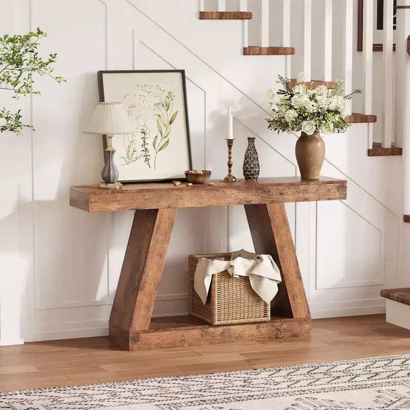 55 Farmhouse Console Table,2-Tier Narrow Entryway Table with Storage,Wood Sofa Table Behind Couch Table for Living Room, Hallway, Entrance, Bedroom