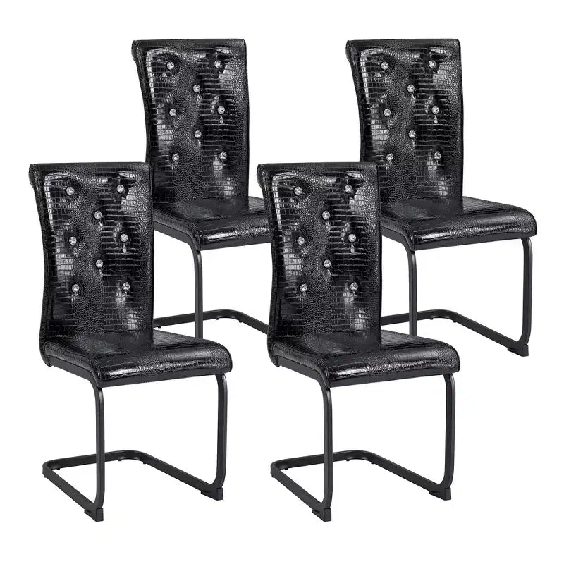 Set of 2 Retro Alligator Skin Upholstered Dining Chairs with Black Metal Legs