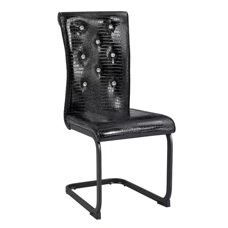 Set of 2 Retro Alligator Skin Upholstered Dining Chairs with Black Metal Legs