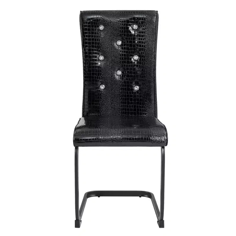 Set of 2 Retro Alligator Skin Upholstered Dining Chairs with Black Metal Legs