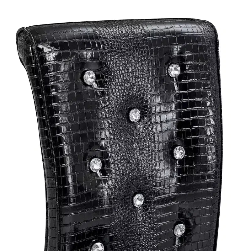 Set of 2 Retro Alligator Skin Upholstered Dining Chairs with Black Metal Legs