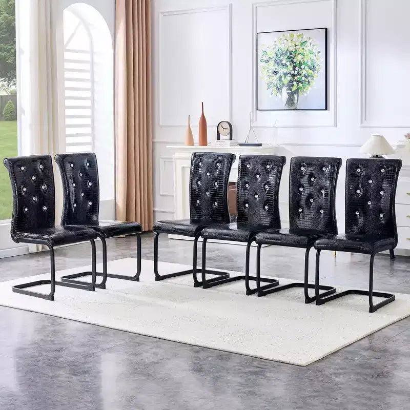 Set of 2 Retro Alligator Skin Upholstered Dining Chairs with Black Metal Legs
