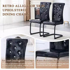 Set of 2 Retro Alligator Skin Upholstered Dining Chairs with Black Metal Legs