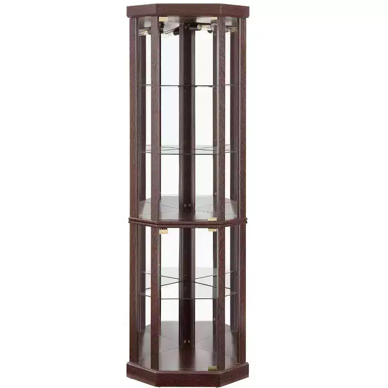 Corner Lighted Curio Cabinet with Adjustable Glass Shelves and Anti-Tip Device for Antique Collections