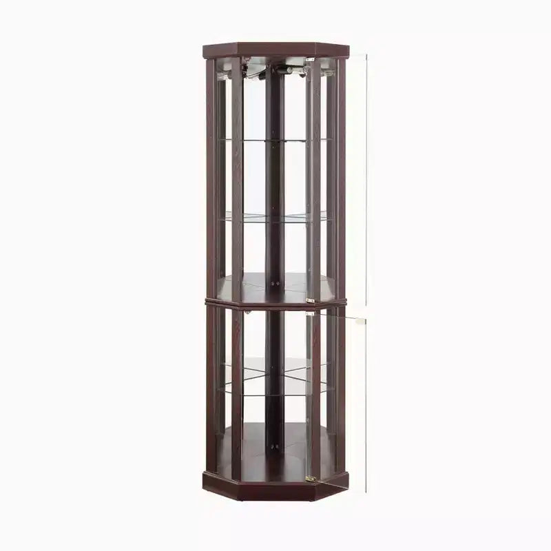 Corner Lighted Curio Cabinet with Adjustable Glass Shelves and Anti-Tip Device for Antique Collections