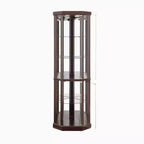Corner Lighted Curio Cabinet with Adjustable Glass Shelves and Anti-Tip Device for Antique Collections