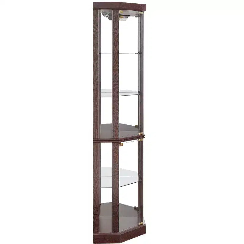 Corner Lighted Curio Cabinet with Adjustable Glass Shelves and Anti-Tip Device for Antique Collections
