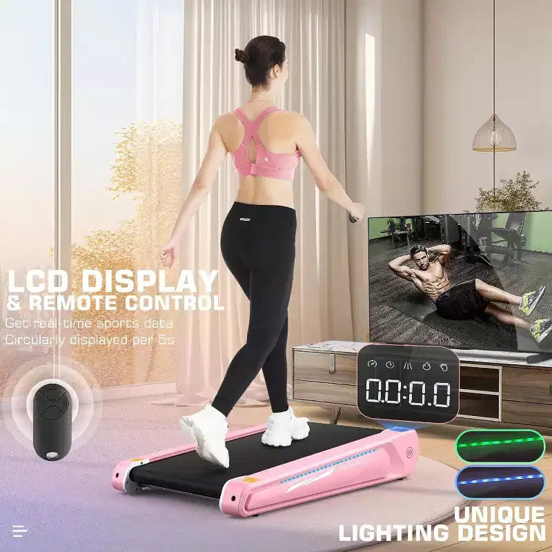 KRISRATE Tapis Roulant Compatto, Tapis Roulant 2 in 1 Sotto Scrivania per Casa e Ufficio, Mini Tapis Roulant Salvaspazio da 2,5 HP, Nessuna Installazione Richiesta, Design Unico con Illuminazione