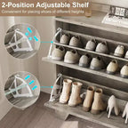 Shoe Cabinet, 2-Tier Flip Down Narrow Shoe Rack with Hooks, Farmhouse Slim Entryway Organizer for Small Spaces
