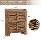 Shoe Cabinet, 2-Tier Flip Down Narrow Shoe Rack with Hooks, Farmhouse Slim Entryway Organizer for Small Spaces