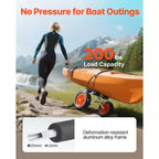 VEVOR Kayak Cart, 200 lbs Load Capacity, Foldable Kayak Trolley with 10-inch Solid Rubber Tires & 1 Ratchet Strap, Paddle Board Trolley,Black+Orange