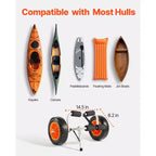 VEVOR Kayak Cart, 200 lbs Load Capacity, Foldable Kayak Trolley with 10-inch Solid Rubber Tires & 1 Ratchet Strap, Paddle Board Trolley,Black+Orange