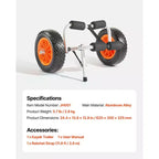 VEVOR Kayak Cart, 200 lbs Load Capacity, Foldable Kayak Trolley with 10-inch Solid Rubber Tires & 1 Ratchet Strap, Paddle Board Trolley,Black+Orange