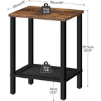 ACOINEL 2-Tier Small Side Table with Faux Rattan Decoration, Rustic Brown & Black Nightstand for Living Room/Bedroom, Space-Saving