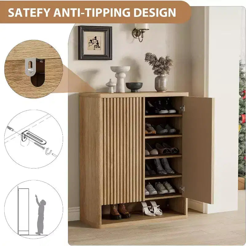 Scarpiera moderna in legno con cassetto e ripiani regolabili