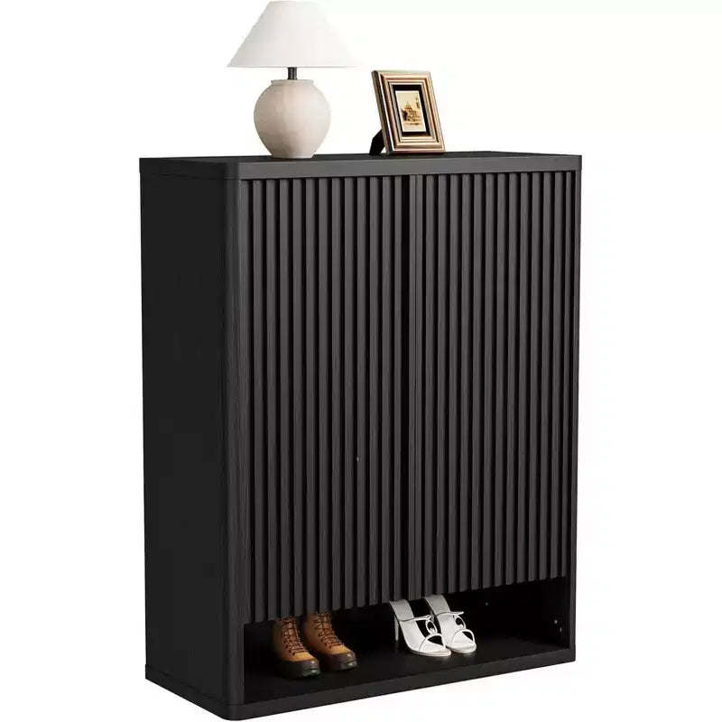 Modern Wood Shoe Storage Cabinet with Drawer & Adjustable Shelves