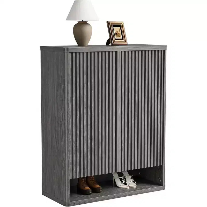 Modern Wood Shoe Storage Cabinet with Drawer & Adjustable Shelves