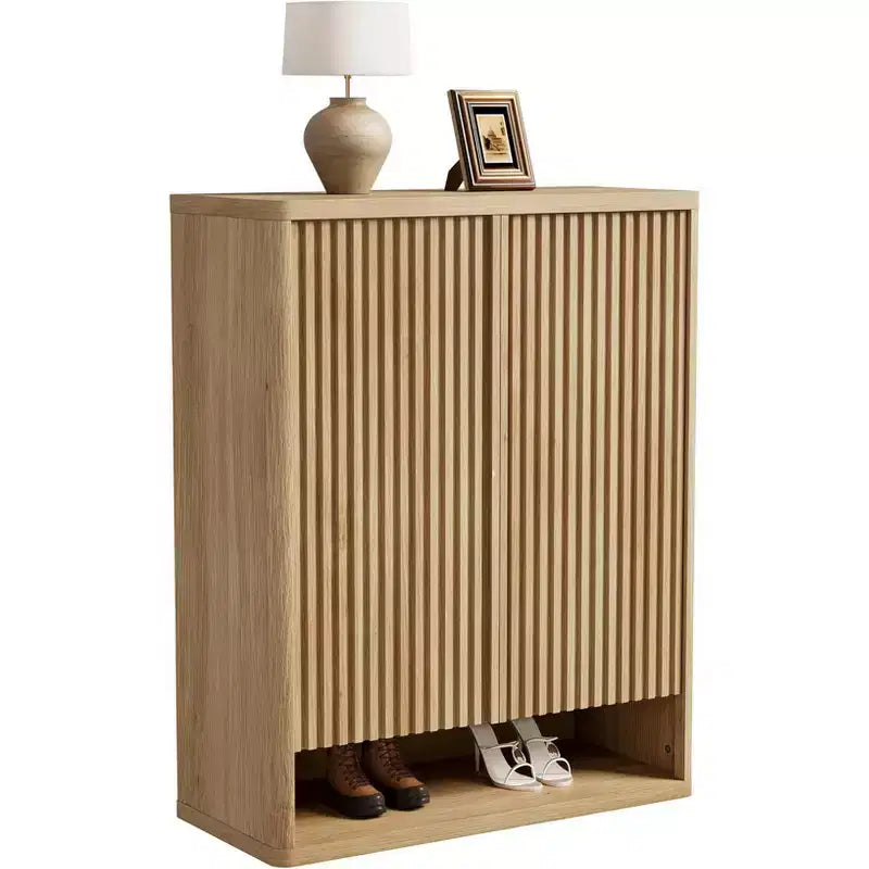 Modern Wood Shoe Storage Cabinet with Drawer & Adjustable Shelves